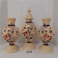 HAND PAINTED WITH APPLIQUES 3 PC GARNITURE SET
