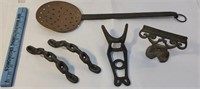 2 boot scrapers, 2 handles, & copper ladle