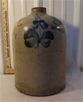 3 gallon stoneware jug with flower - broken