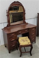 Walnut vanity with bench.