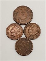 1872 2 Cent + 3 Indian Head Pennies