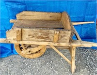 Wood wheelbarrow w/ metal trim - decoration