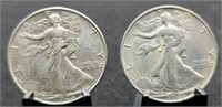 1946-P,S Walking Liberty Half Dollars, Both AU