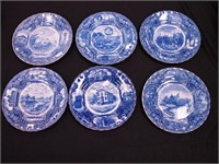 Six blue stencilware 9" plates marked