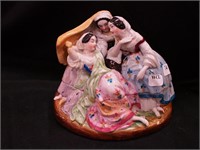 Staffordshire covered double inkwell, 5" high,