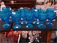 Eight blue footed glass tumblers, Moon & Star
