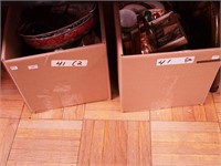 Two boxes of vintage china and glass