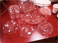 13 pieces of pink Depression glass: cookie