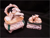 Two fairing  trinket boxes: 4" with dove and