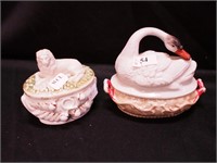 Two fairing trinket boxes: 3 1/2" swan and a