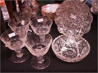 Six rock crystal sherbets and two pieces of