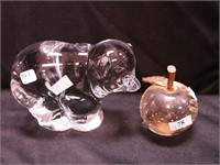 Two crystal figural items: 3" apple