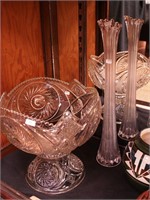 Vintage two-piece pressed glass punchbowl,