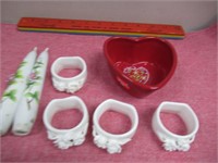 Lot Cermic Candle With Flower & Napkins ring