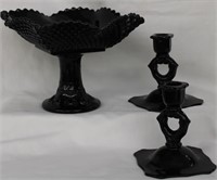 BLACK TRUE AMETHYST CANDY DISH & CANDLE HOLDERS