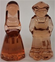 VINTAGE PEACH GLASS DUTH FIGURINES BOY & GIRL