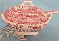 VTG PINK WILLOW ELECTRIC SOUP TUREEN W/ LID &LADLE