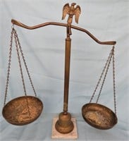BRASS SCALE OF JUSTICE WITH MARBLE BASE