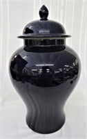 LARGE NAVY BLUE POTTERY URN W/LID-18"X6"