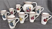 9 PC MUGS & PITCHER BY HOME*AROUND THE ORCHARD