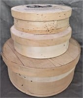 3 DECORATIVE ROUND WOOD CAKE/CHEESE BOXES