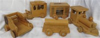 5 HANDCRAFTED VINTAGE WOOD TOY TRAIN SET