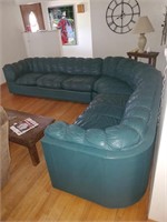 Green Leather Couch 3pc 126 x 105"