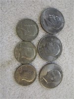 3 1971 Ike Dollars and 3 Kennedy Half Dollars