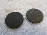 2 Large Cents, Dates Unknown, heavy wear