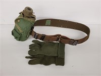 Military Belt, Canteen and Gloves
