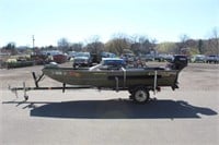 14' Lowe alum. fishing boat w/9.9 hp. motor & trl