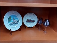 Souvenir Plates blue glass cups