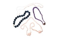 FOUR ASSORTED BEADED NECKLACES, 363g