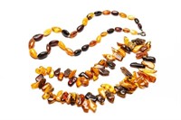 TWO AMBER BEADED NECKLACES, 134g