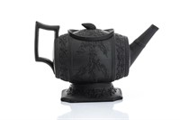 19TH C ENGLISH BARREL FORM BASALT TEA POT