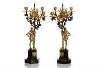 PAIR OF TWO TONE BRONZE FIGURAL CANDELABRA
