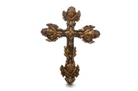 ANTIQUE CARVED WOOD AND GILT PAINTED CRUCIFIX