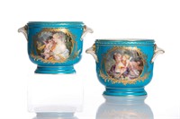 PAIR OF FRENCH SEVRES STYLE PORCELAIN CACHE POTS
