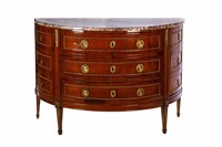 ANTIQUE FRENCH MARBLE TOP DEMI LUNE COMMODE