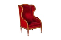 FRENCH RED UPHOLSTERED ARMCHAIR
