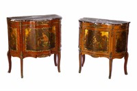 NEAR PAIR OF FRENCH END TABLES WITH PAINTED SCENES