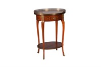 FRENCH TWO TIERED SIDE TABLE WITH MARBLE TOP