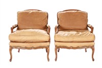 PAIR OF CARVED WOOD ARMCHAIRS