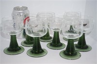 Set of 8 Green Stem Cordial Glasses
