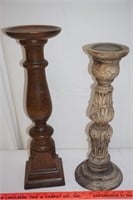 2 Wooden Tall Pillar Candleholders