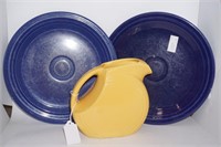 2 Colbalt Fiestaware Plates and chipped Pitcher