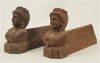 French 19th C. Cast Iron Lady Bust Andirons