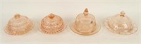 Four Pink Depression Glass Butter Dishes