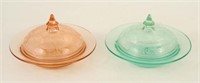 2 U.S. Glass Strawberry Depression Butter Dishes