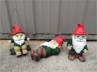 Three Resin Garden Gnomes